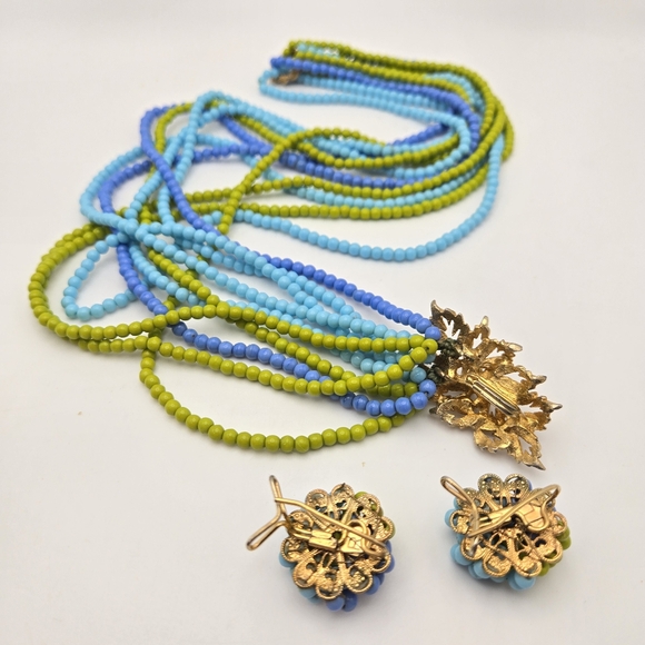 Judith McCann Necklace Earring Set Glass Beaded Fancy Clasp Multi Strand - Picture 5 of 5